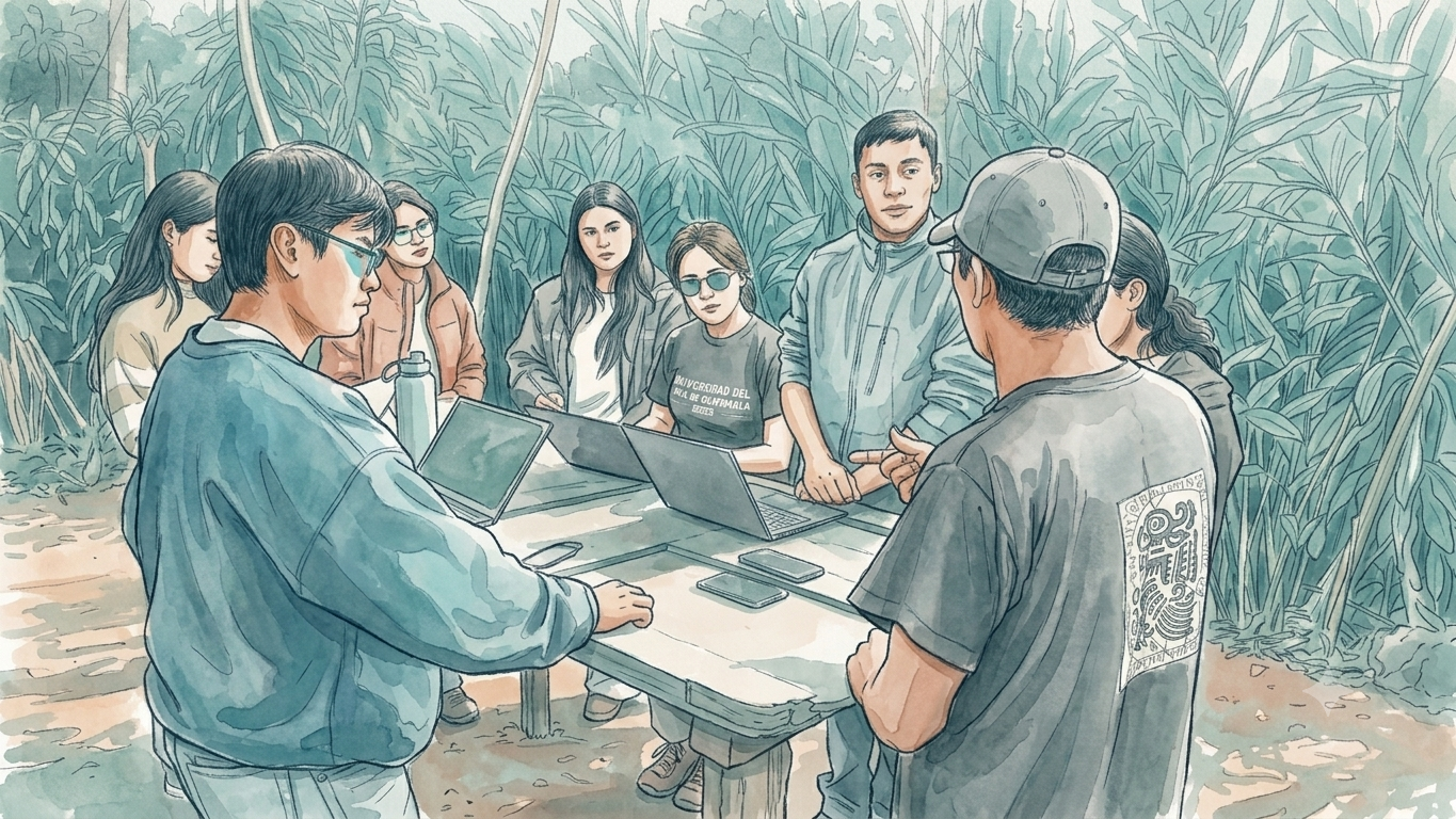 Reunión de equipo en un área boscosa